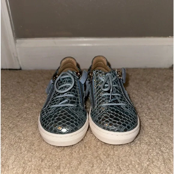 Giuseppe Zanotti Kid's Metallic Embossed Leather Low-Top Sneakers